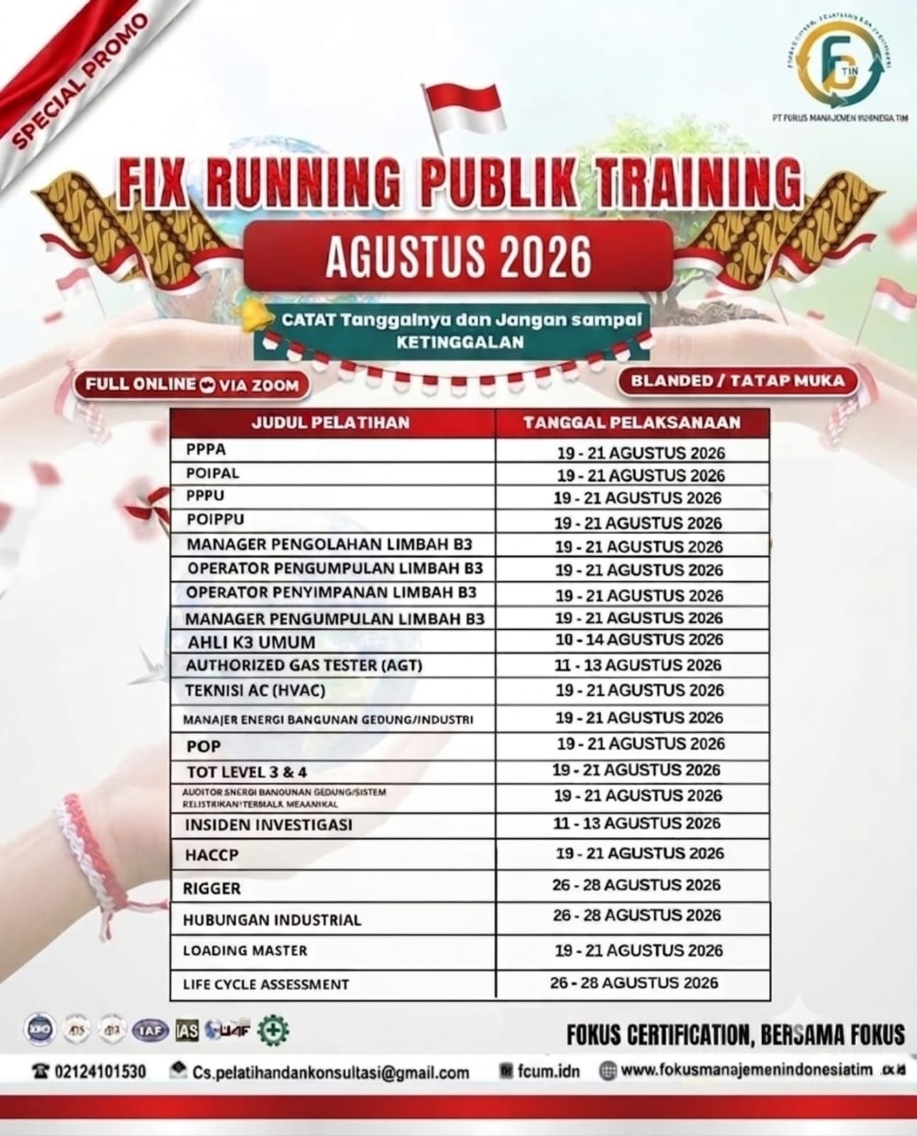 Dear Sahabat Fokus, "Butuh sertifikasi kompetensi yang diakui secara nasional? BNSP menawarkan pelatihan dan ujian sertifikasi yang dirancang untuk meningkatkan keahlianmu. Segera cek jadwal terbaru dan ambil langkah pertama menuju karier yang lebih cerah!"...... Hayu buruan Hub MinFok dapatkan harga terbaik